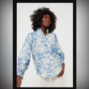 Tuckernuck NWT Misty Blue Toile Teagan Blouse Medium